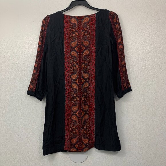 Lucky Brand Silk Paisley Long Sleeve Shift Dress Boho - Picture 6 of 10
